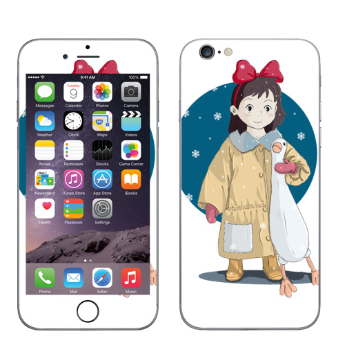 Наклейка на Телефон Apple iPhone 6, 6s Ребенок и гусь,  купить в Москве – интернет-магазин Allskins, детские, бант, снег, ребенок, игрушки, мило, мультфильмы, читатель