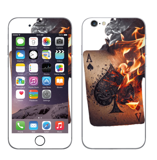 Наклейка на Телефон Apple iPhone 6, 6s Кинематографический снимок горящей игральной карты,  купить в Москве – интернет-магазин Allskins, карты, читатель, пика, туз, горящая