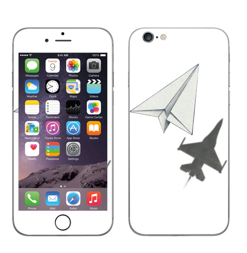 Наклейка на Телефон Apple iPhone 6, 6s Тень самолета,  купить в Москве – интернет-магазин Allskins, военные, дизайнер, идея, техника, небо, бумага, концепт, скорость, мечта, полёт, бумажный, набросок, карандаш, иллюстрации, тень, самолет