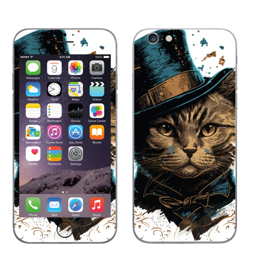 Наклейка на Телефон Apple iPhone 6, 6s Кот в цилиндре,  купить в Москве – интернет-магазин Allskins, поп-арт, котята, котопринт, популярный, шляпа, искусство