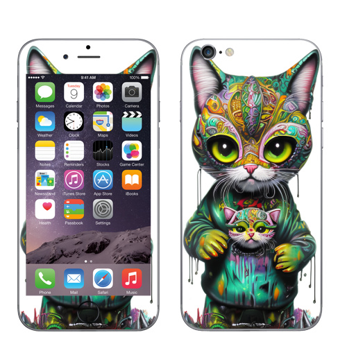 Наклейка на Телефон Apple iPhone 6, 6s Милый котенок в стрит арте,  купить в Москве – интернет-магазин Allskins, стритарт, котята, кошка, краски, детские