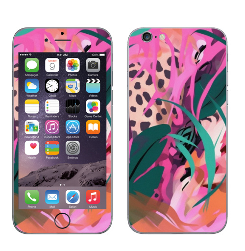 Наклейка на Телефон Apple iPhone 6, 6s Дикая природа в тропическом лесу,  купить в Москве – интернет-магазин Allskins, поп-арт, природа, леопард, тропические, тропики, растение, розовый, зеленый, леопардовый, оранжевый, живописный, абстракция