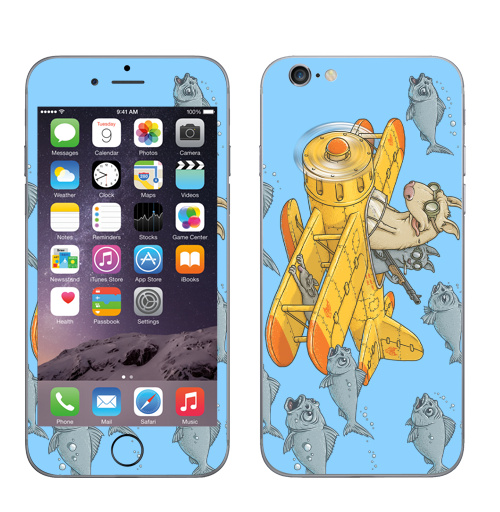 Наклейка на Телефон Apple iPhone 6, 6s Мэт и Шитцу на охоте,  купить в Москве – интернет-магазин Allskins, милые животные, желтый, мужик, дробовик, военные, охота, кошка, рыба, животные, голубой