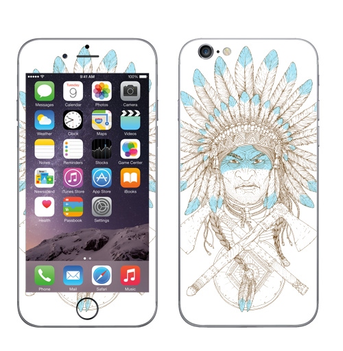Наклейка на Телефон Apple iPhone 6, 6s Томагавк войны,  купить в Москве – интернет-магазин Allskins, белый, мужик, военные, топор, индеец, голубой, 300 Лучших работ