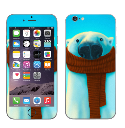 Наклейка на Телефон Apple iPhone 6, 6s Михаил Белошубов,  купить в Москве – интернет-магазин Allskins, крутые животные, зима, медведь, шарф, детские, 300 Лучших работ, милые животные