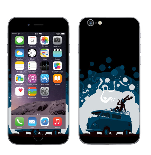 Наклейка на Телефон Apple iPhone 6, 6s Night Scene '11,  купить в Москве – интернет-магазин Allskins, 300 Лучших работ, крыша, sfsf, синий, заяц, дым, ночь, Фольксваген, черный