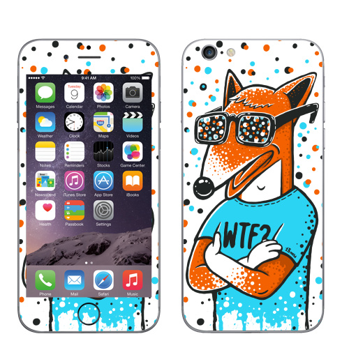 Наклейка на Телефон Apple iPhone 6, 6s WTF?,  купить в Москве – интернет-магазин Allskins, милые животные, 300 Лучших работ, голубой, конфетти, очки, лиса, животные, оранжевый