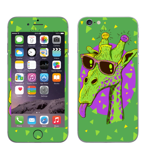 Наклейка на Телефон Apple iPhone 6, 6s Жирафео,  купить в Москве – интернет-магазин Allskins, фиолетовый, животные, лампа, лето, очки, хипстер, Эцилопп, зеленый, 300 Лучших работ, милые животные