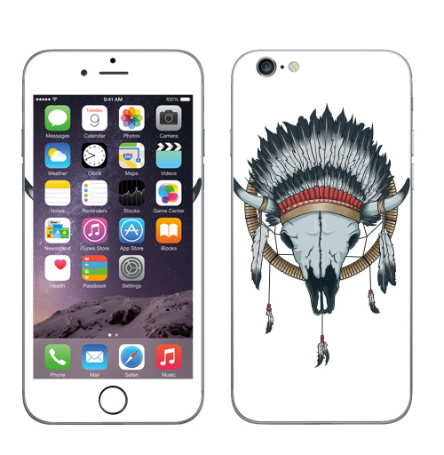 Наклейка на Телефон Apple iPhone 6, 6s Ловец снов,  купить в Москве – интернет-магазин Allskins, индеец, перья, череп, бизон, ловецснов