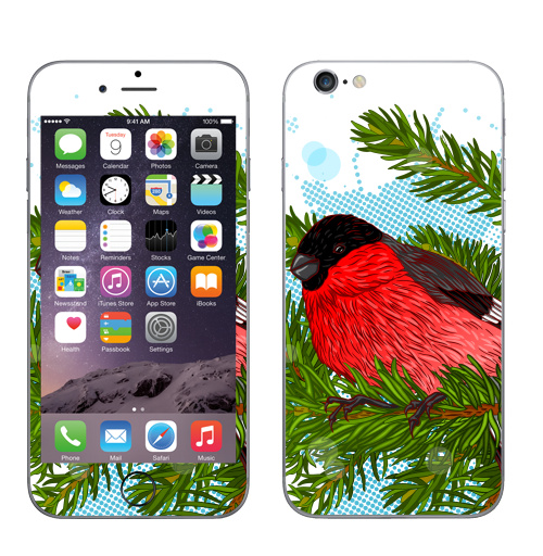 Наклейка на Телефон Apple iPhone 6, 6s Снегирь,  купить в Москве – интернет-магазин Allskins, новый год, зима, птицы, снег, снегирь