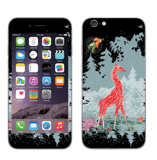 Наклейка на Телефон Apple iPhone 6, 6s Жираф-мухомор в зимнем лесу,  купить в Москве – интернет-магазин Allskins, детские, животные, красный, лес, ночь, природа, сказки, грибы, прикольные_рисунки, милые животные, жираф, серый, новогоднеенастроение, снег