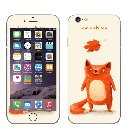 Наклейка на Телефон Apple iPhone 6, 6s Я — осень,  купить в Москве – интернет-магазин Allskins, крутые животные, осень, оранжевый, лиса, животные, детские, милые животные