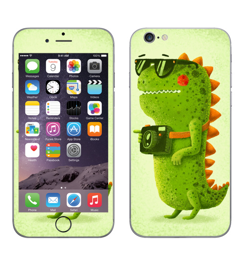 Наклейка на Телефон Apple iPhone 6, 6s Dino touristo hipsto,  купить в Москве – интернет-магазин Allskins, зеленый, животные, очки, туризм, хипстер, динозавры, детские, фотоаппарат, 300 Лучших работ, милые животные