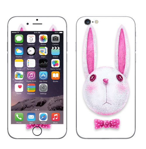 Наклейка на Телефон Apple iPhone 6, 6s Зая с бабочкой,  купить в Москве – интернет-магазин Allskins, гики, заяц, бабочки, розовый, хипстер, пуговицы
