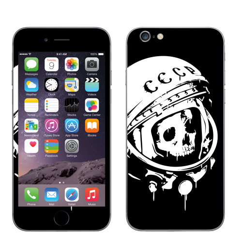 Наклейка на Телефон Apple iPhone 6, 6s Прости, Юра,  купить в Москве – интернет-магазин Allskins, Гагарин, тёмное, подтеки, грандж, холод, череп, пустота, капли, космос