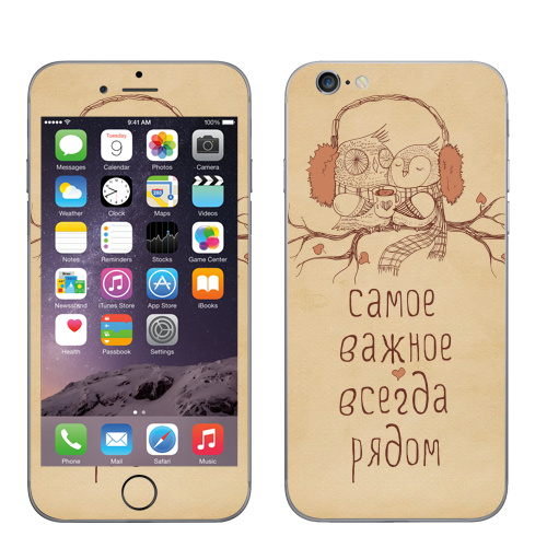 Наклейка на Телефон Apple iPhone 6, 6s Двое,  купить в Москве – интернет-магазин Allskins, животные, любовь, кошка, персонажи, сова, для_влюбленных, чай и кофе, парные, милые животные