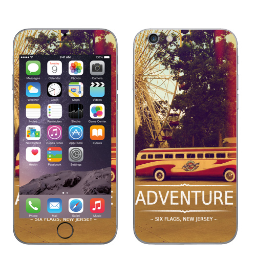 Наклейка на Телефон Apple iPhone 6, 6s Adventure,  купить в Москве – интернет-магазин Allskins, надписи на английском, типографика, автомобиль, NY, приключения, природа, текстура, джерси, Америка