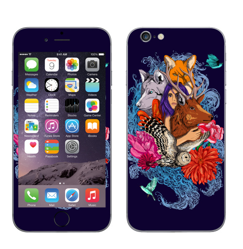 Наклейка на Телефон Apple iPhone 6, 6s Dear deer,  купить в Москве – интернет-магазин Allskins, животные, лиса, графика, волк, девушка, лес, олень, птицы, собаки