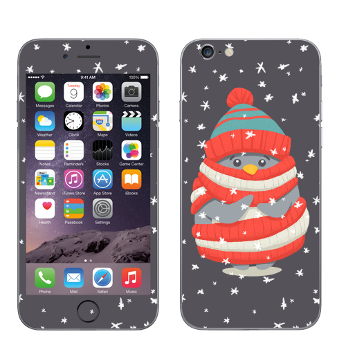 Наклейка на Телефон Apple iPhone 6, 6s Пингвин в шарфе и шапке,  купить в Москве – интернет-магазин Allskins, новый год, зима, лес, пингвин, снег, шапка, шарф, замерз