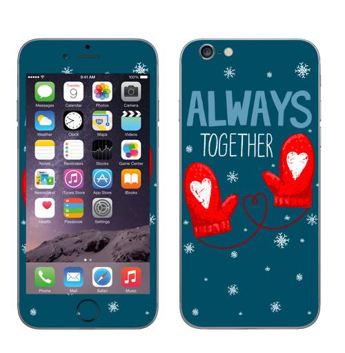 Наклейка на Телефон Apple iPhone 6, 6s WARM,  купить в Москве – интернет-магазин Allskins, любовь, зима, тепло, для влюбленных, парные, варежки