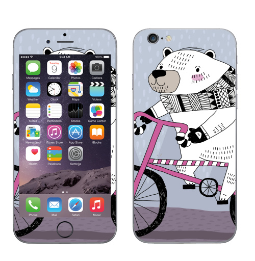 Наклейка на Телефон Apple iPhone 6, 6s Мишка на велике,  купить в Москве – интернет-магазин Allskins, милые животные, персонажи, медведь, велосипед, животные