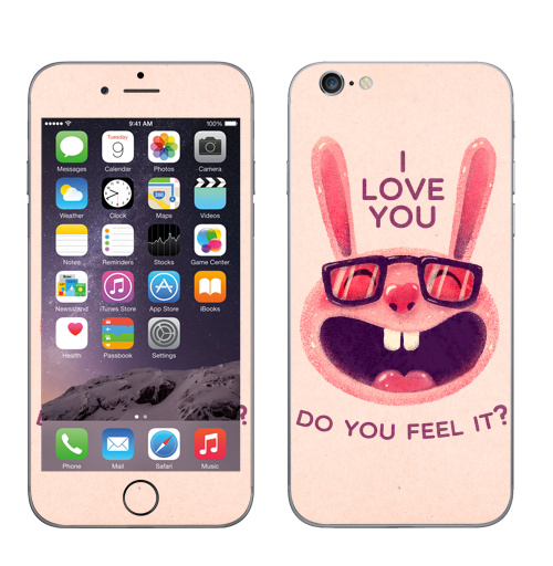 Наклейка на Телефон Apple iPhone 6, 6s Влюбленный зая,  купить в Москве – интернет-магазин Allskins, заяц, животные, любовь, улыбка, сердце, хипстер, для влюбленных