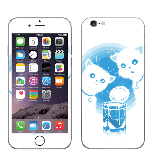 Наклейка на Телефон Apple iPhone 6, 6s ДВА КОТЁНКА И СГУЩЁНКА,  купить в Москве – интернет-магазин Allskins, прикол, белый, голубой, кошка, синий, киса, сгущенка