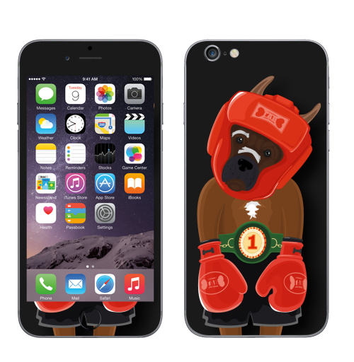Наклейка на Телефон Apple iPhone 6, 6s Боксёр,  купить в Москве – интернет-магазин Allskins, бульдог, Мопс, спорт, бокс, сила, символ, собаки