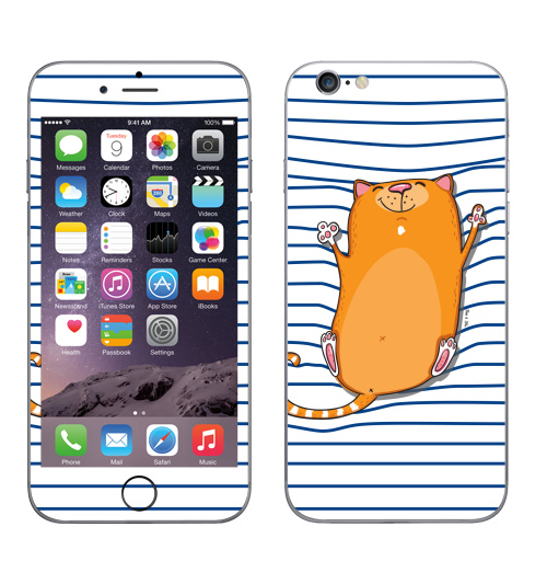 Наклейка на Телефон Apple iPhone 6, 6s Полосатый,  купить в Москве – интернет-магазин Allskins, желтый, кошка, лето, 300 Лучших работ