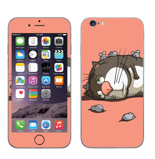 Наклейка на Телефон Apple iPhone 6, 6s Кот-обормот,  купить в Москве – интернет-магазин Allskins, милые животные, кошка, любовь, животные, мышь