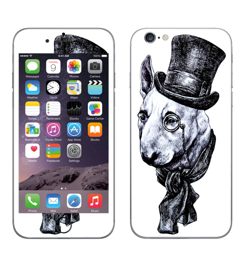 Наклейка на Телефон Apple iPhone 6, 6s Сэр Бультерьер,  купить в Москве – интернет-магазин Allskins, крутые животные, черно-белое, животные, собаки, стимпанк, бультерьер, милые животные