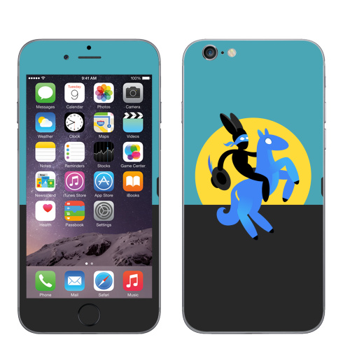 Наклейка на Телефон Apple iPhone 6, 6s Синийконь,  купить в Москве – интернет-магазин Allskins, черный, зорро, синий, лошадь, заяц