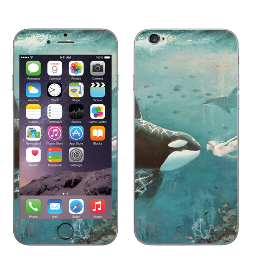 Наклейка на Телефон Apple iPhone 6, 6s Орка,  купить в Москве – интернет-магазин Allskins, голубой, любовь, касатка, морская, подводная, дельфины, девушка, зеленый