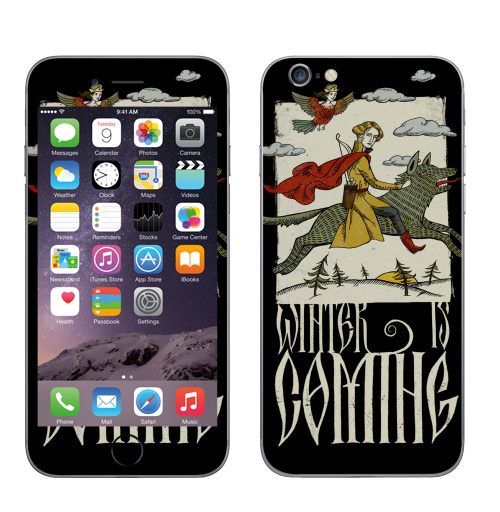Наклейка на Телефон Apple iPhone 6, 6s Винтер из коминг,  купить в Москве – интернет-магазин Allskins, надписи на английском, зима, надписи, волк, лубок, царевич