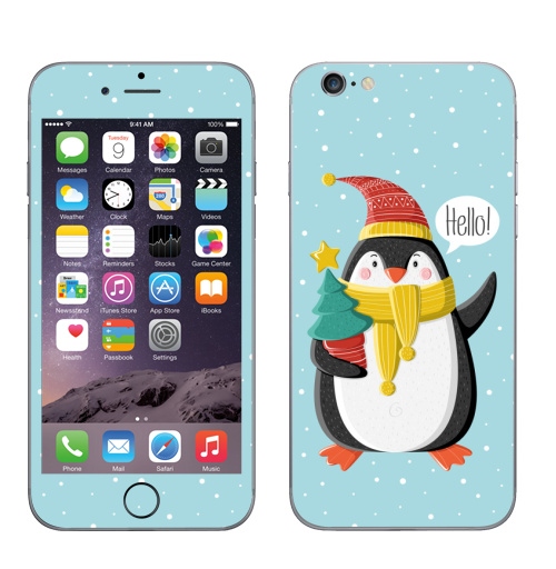 Наклейка на Телефон Apple iPhone 6, 6s Пингвин с ёлкой,  купить в Москве – интернет-магазин Allskins, шапка, снег, новый год, пингвин, детские