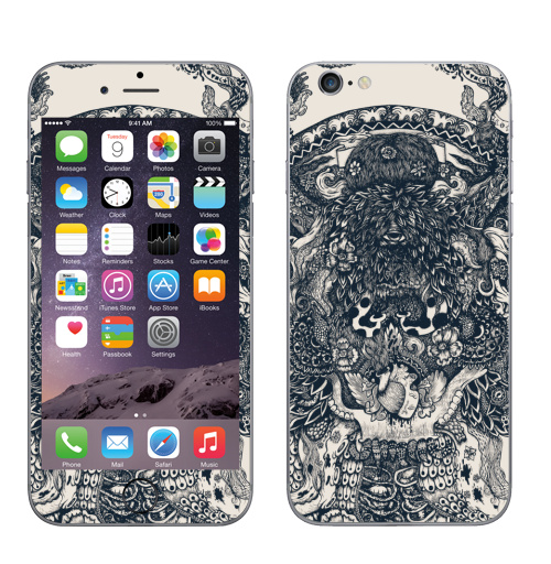 Наклейка на Телефон Apple iPhone 6, 6s Морское чудовище,  купить в Москве – интернет-магазин Allskins, сюрреализм, графика, осьминог, щупальца, темный, треугольник, глаз, монстры