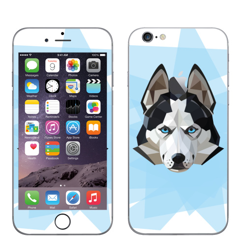Наклейка на Телефон Apple iPhone 6 с яблоком Хаски лед,  купить в Москве – интернет-магазин Allskins, 300 Лучших работ, хаски, полигоны, собаки, животные, графика