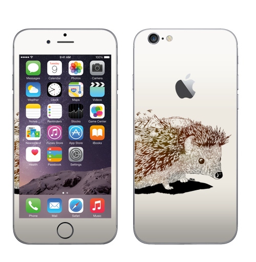 Наклейка на Телефон Apple iPhone 6 с яблоком ●Ежик●,  купить в Москве – интернет-магазин Allskins, ежик, осень, природа, горы, животные, графика, рисунки, девушка, птицы