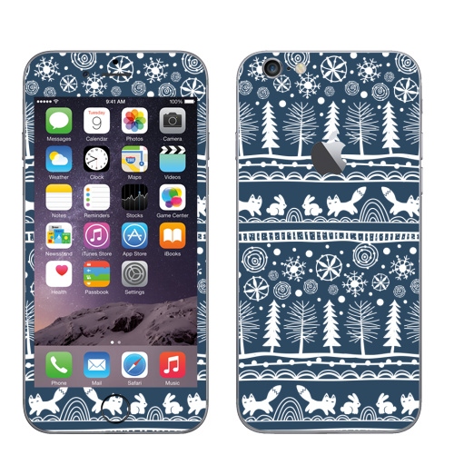 Наклейка на Телефон Apple iPhone 6 с яблоком Зимний лес,  купить в Москве – интернет-магазин Allskins, зима, лиса, лес, деревья, заяц, забавный, паттерн, снег