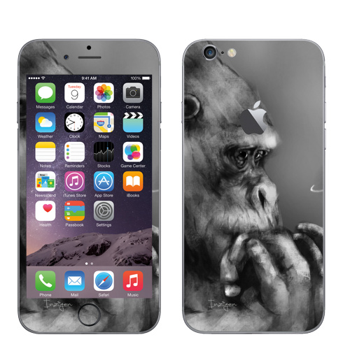 Наклейка на Телефон Apple iPhone 6 с яблоком Горилла,  купить в Москве – интернет-магазин Allskins, обезьяна, животные, космос