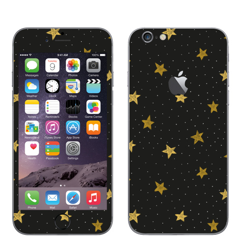 Наклейка на Телефон Apple iPhone 6 с яблоком Звездная пыль,  купить в Москве – интернет-магазин Allskins, полностьючерный, ЗОЛОТОЙ, астрология, небо, точки, паттерн, звезда