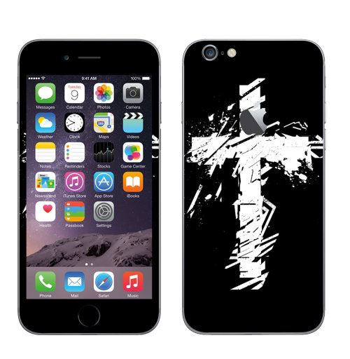 Наклейка на Телефон Apple iPhone 6 с яблоком Крест во всю грудь,  купить в Москве – интернет-магазин Allskins, черно-белое, татуировки, гранж, крест, христианство, святое, черный