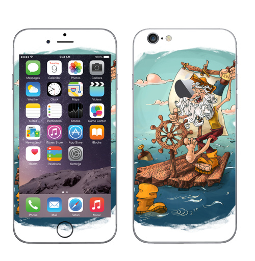 Наклейка на Телефон Apple iPhone 6 с яблоком Главное - плыть вперед!,  купить в Москве – интернет-магазин Allskins, пират, морская, плот, оптимизм, персонажи, борода
