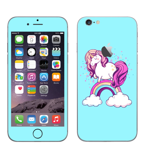 Наклейка на Телефон Apple iPhone 6 с яблоком Единорог на радуге ,  купить в Москве – интернет-магазин Allskins, милые животные, единорог, радуга, конфетти, салют, магия, мило, лошадь, животные, детские