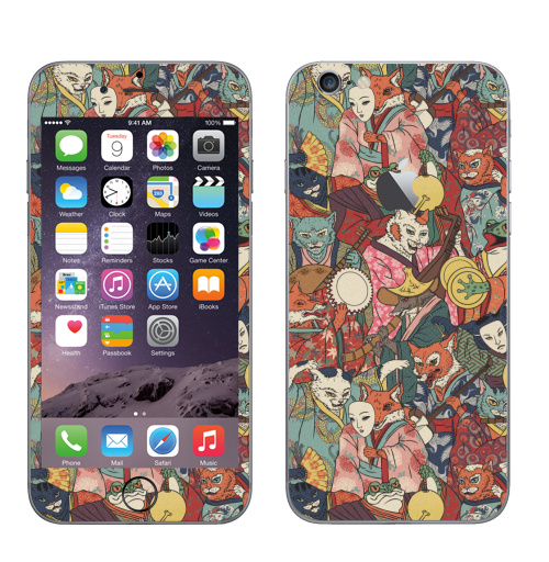 Наклейка на Телефон Apple iPhone 6 с яблоком Ночной парад,  купить в Москве – интернет-магазин Allskins, музыка, кошка, лиса, кицунэ, оборотни, духи, демоны, Япония, миф