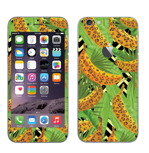 Наклейка на Телефон Apple iPhone 6 с яблоком Паттерн с банами,  купить в Москве – интернет-магазин Allskins, зеленый, текстура, хищник, джунгли, листья, тропики, паттерн, леопард, банан