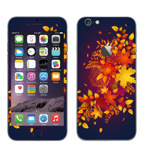 Наклейка на Телефон Apple iPhone 6 с яблоком Дух осени,  купить в Москве – интернет-магазин Allskins, осень, листья, рыжий, девушка, рябина, деревья, природа, винтаж, лес
