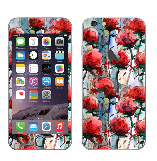 Наклейка на Телефон Apple iPhone 6 с яблоком Розы,  купить в Москве – интернет-магазин Allskins, графика, иллюстрации, композиция, цветы, фантазия, счастье