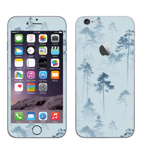 Наклейка на Телефон Apple iPhone 6 с яблоком Лес. Туман,  купить в Москве – интернет-магазин Allskins, лес, деревья, сосны, туман, птицы, природа, пейзаж, небо, полёт