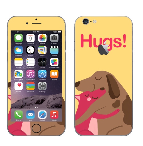 Наклейка на Телефон Apple iPhone 6 с яблоком Собаки-Обнимаки,  купить в Москве – интернет-магазин Allskins, любовь, собаки, обнимашки, обьятья
